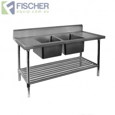 Stainless Steel Center Double Sink Bench 1900mm - Pipe Under Shelf - FSA-2-1900C